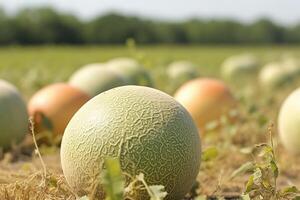 ai generado crudo almizcle melones campo. generar ai foto