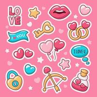 Valentine's day sticker badges and labels flat hand drawn cartoon vector