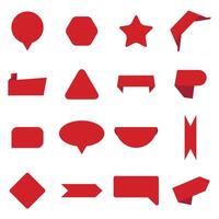 Set of stickers form. Red label shapes for offers, sale tags. Vector illustration. Label sale sticker, message blank form, flat red empty logo, poster decoration, marketing merchandise promotion