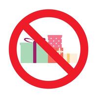 No gift at winter holiday christmas and new year also birthday. Vector illustration. Party surprise gift ban, present prohibition, red ban ribbon warning, stop gift boxes concept, caution symbol