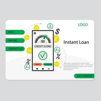 Instant loan landing page for internet banking application. Vector, illustration. bank investment, debt online app, credit website, mobile payment, business concept, finace account vector