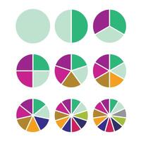 Pie charts set, part segment, infographic template for business report. Vector illustration. Pie element presentation, business diagram set, circular data, step cycle plan, abstract graphic part