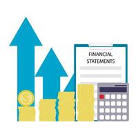 Financial statement, development business, increase budget and growth startup. Vector illustration. Development report, payment analyze, data review, business managment, money chart accounting