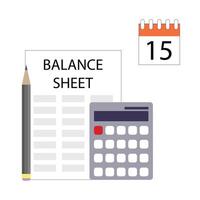 Balance sheet concept, calculation budget and planning. Vector illustration. Financial accounting document, balance reporting sheet, data papperwork, budgeting control, office cash data