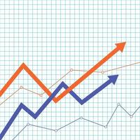 Trend line arrow up, bull market exchange. Vector, illustration. Data diagram, finance market corsor, graphic business orientation, money trade, company economic chart, commerce sign direction vector