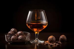 AI generated Truffles candies with whisky glass. Generate ai photo