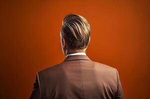 AI generated Male businessperson back portrait on orange backdrop. Generate ai photo