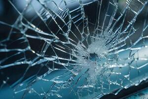 AI generated Cracked windshield car after accident. Generate ai photo