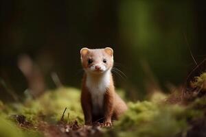 AI generated Young weasel in forest. Generate ai photo