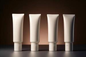 AI generated White identical cream tubes in a row. Generate ai photo