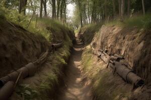 AI generated World war trenches. Generate AI photo