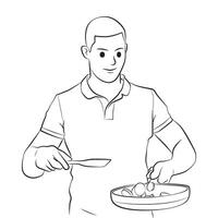 man cooking pose cartoon illustration vector