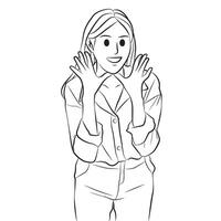 woman happy shouting pose cartoon illustration vector