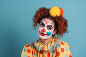 AI generated Woman dressed in clown with facial colorful makeup. Generate ai photo