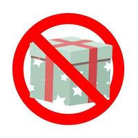 No present gift to birthday christmas party. Vector forbidden birthday parcel, prohibitory and caution information, prohibited package illustration