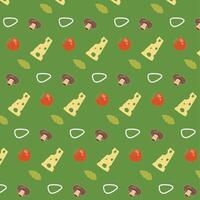 Ingredient of pizzas pattern for box wrapping. Vector backdrop pizza, mushroom and cheese, mozzarella and tomato, cooking delicious illustration