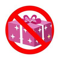 No gift to celebrate holiday and event concept, ban forbidden badge with present gift box, vector illustration badge no gift
