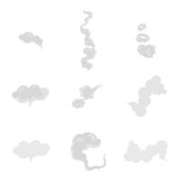 Smoke form, vape fume collection, water or gas. Vector smoke smooth, flow curve dynamic, pattern smog set illustration