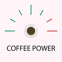 Coffee power indicator level, rate meter energy. Vector illustration. Coffee level, power panel, aroma strong scale, morning delicious idea, espresso speedometer, cafe hot drink, caffeine scale