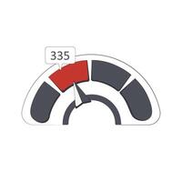 Credit indicator shows bad number score solvency. Vector credit score minimum, interface guage measurement, performance low and financial meter scale illustration