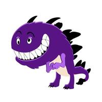 Purple cute monster smiling isolated on white background. Vector character scary alien, cartoon halloween goblin illustration