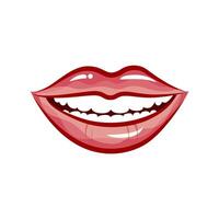 mujer sonrisa aislado en blanco antecedentes. vector hermosa dibujos animados boca sonriente para logo dental clínica, sensualidad Moda lustroso labios. ilustración glamour deseo y sensualidad