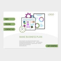 Make business plan landing page, vector business planning, illustration planner for manage and organize work process, service assistance set up project, control and report, recommendation and advice