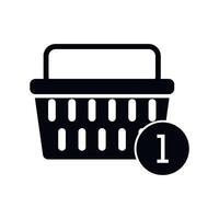 Icon of shopping bag with counter of number items in basket. Vector illustration. Market bag symbol, online shopping, fashion container, web shopper button, simple store silhoette, commerce retail