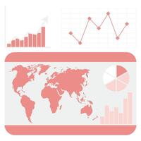 mundo estadística, informacion gráfico con mapa y gráficos. vector ilustración. estadística cuadro, informacion visualización, globo infografía conexión, visual global tipografía, tierra infochart