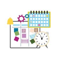 Time management concept, appoint task and deadline, control schedule and process. Vector illustration. Mangment task, work agenda, scheduling note, plan project concept, checklist optimization