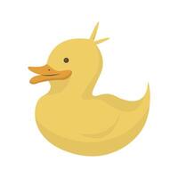 Rubber yellow duck isolated on white background. Vector bath duck, yellow rubber toy for shower, plastic bird duckling, float ducky illustration