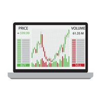 gráfico y gráfico a comercio intercambiar en computadora portátil, plataforma a comercio. vector ilustración. comercio cuadro, tablero analítica, bitcoin comunicación, negocio industrial estación, inteligente teléfono aplicación bitcoin