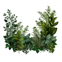 AI generated border Bushes Consisting of various plants and wild leaves png