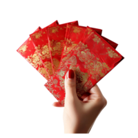 AI generated Hand holding a red paper envelope png