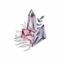 Watercolor crystals composition, magic illustration vector