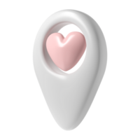 Map pointer 3d pin icon valentine. White geotag location point with pink heart, favorites symbol love. transparent illustration for web, apps, infographics png