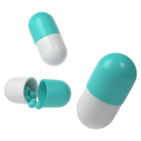 3d render cápsula pílulas drogas remédio cuidados de saúde transparente farmacia ícone logotipo ilustração png