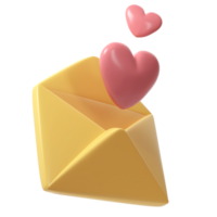 3d open envelope letter icon with two red hearts. Render mail Elements for romantic transparent object illustration Love Valentine romantic design png
