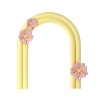 3d Renderização do gesso amarelo Bolores arco com Rosa flor. minimalista Primavera mostrar. à moda estético transparente mostruário, zombar acima para a exposições, apresentação do produtos e bens png