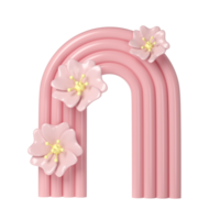 3d rendering of plaster pink molds arch with flower transparent. Minimalistic spring display. Stylish aesthetic showcase, mock up for the exhibitions, presentation of products and goods png