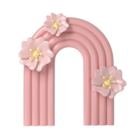 3d rendering of plaster pink molds arch with flower transparent. Minimalistic spring display. Stylish aesthetic showcase, mock up for the exhibitions, presentation of products and goods png