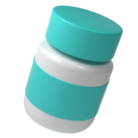 3d pill bottle medical icon pills pharmacy. White plastic supplement jar. Protein vitamin capsule packaging, large powder jar blank png