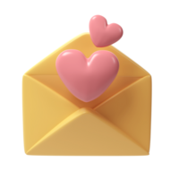 3d open envelope letter icon with two red hearts. Render mail Elements for romantic transparent object illustration Love Valentine romantic design png