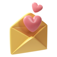 3d open envelope letter icon with two red hearts. Render mail Elements for romantic transparent object illustration Love Valentine romantic design png