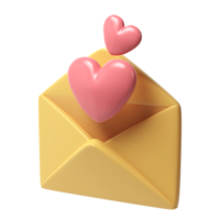 3d open envelope letter icon with two red hearts. Render mail Elements for romantic transparent object illustration Love Valentine romantic design png