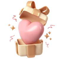 3d pink heart in gift box Cartoon Style for Decoration. Love transparent Valentine romantic design, Mother, Women day Background illustration png