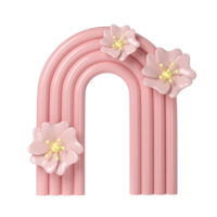 3d rendering of plaster pink molds arch with flower. Minimalistic spring display. Stylish aesthetic transparent showcase, mock up for the exhibitions, presentation of products and goods png