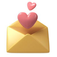 3d open envelope letter icon with two red hearts. Render mail Elements for romantic transparent object illustration Love Valentine romantic design png