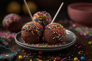 AI generated Chocolate cake pops. Generate AI photo