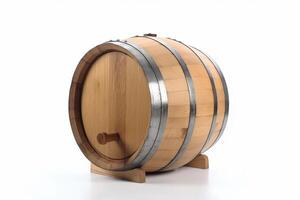 AI generated Wooden barrel on a white background with steel fasteners. Generate Ai photo